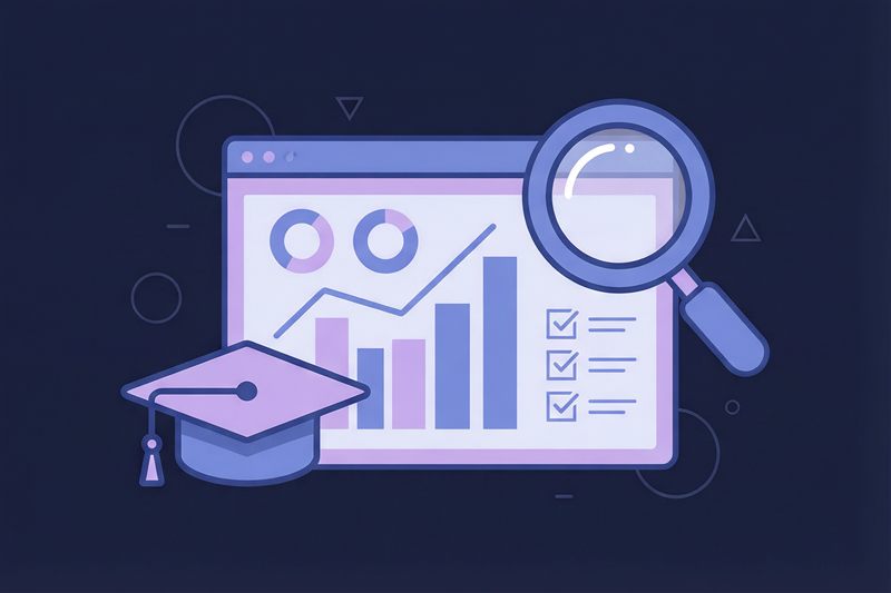 Illustration of a school management dashboard being compared and evaluated